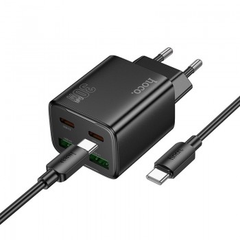 Lādētājs Hoco N56 2xUSB-C/2xUSB-A PD30W + USB-C to USB-C cable 1.0m melns