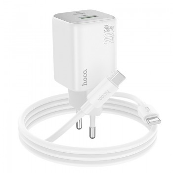 Lādētājs Hoco N41 20W GaN USB-A/USB-C + USB-C to USB-C cable 1.0m balts
