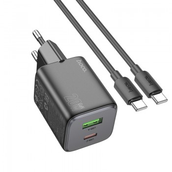 Lādētājs Hoco N41 USB-A/USB-C PD20W+QC3.0 + USB-C to USB-C cable 1.0m melns