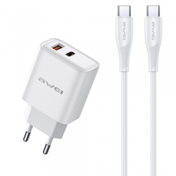 Lādētājs Awei PD81C-EU USB-A/USB-C + USB-C to USB-C cable balts