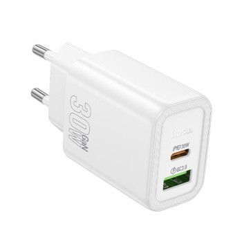 Lādētājs Hoco N63 30W GaN USB-C/USB-A balts