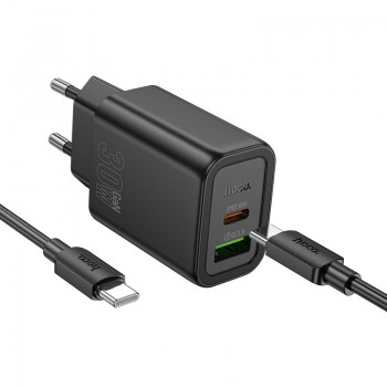 Lādētājs Hoco N63 30W GaN USB-C/USB-A + USB-C to USB-C cable 1.0m melns