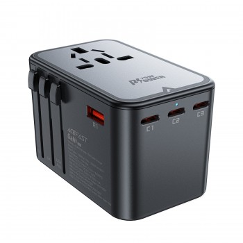 Universāls ceļojumu lādētājs Acefast Z1 75W GaN 2xUSB-A/3xUSB-C melns
