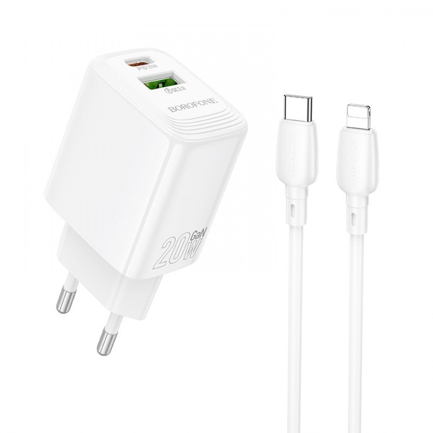 Lādētājs Borofone BN27 20W USB-C/USB-A + USB-C to Lightning cable 1.0m balts
