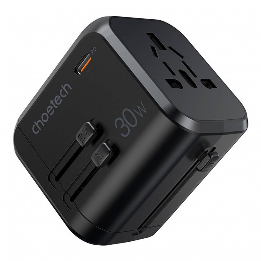 Universāls ceļojumu lādētājs Choetech PD5008 30W USB-C/3xUSB-A melns
