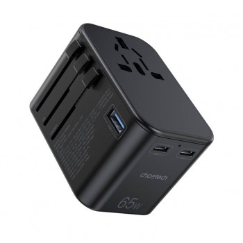 Universāls ceļojumu lādētājs Choetech PD5009 65W 2xUSB-C/USB-A melns