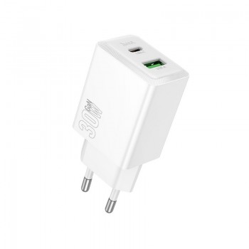 Lādētājs Hoco N71 30W GaN USB-C/USB-A balts