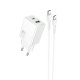 Lādētājs Hoco N71 30W GaN USB-C/USB-A + USB-C to USB-C cable 1.0m balts