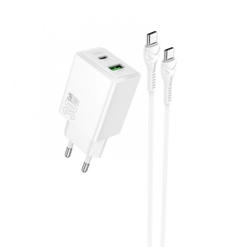 Lādētājs Hoco N71 30W GaN USB-C/USB-A + USB-C to USB-C cable 1.0m balts