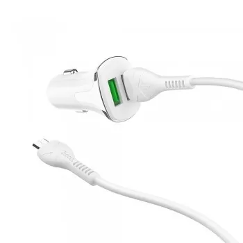 Auto lādētājs Hoco Z31 Quick Charge 3.0 (3.4A) ar 2 USB savienotājiem + microUSB balts