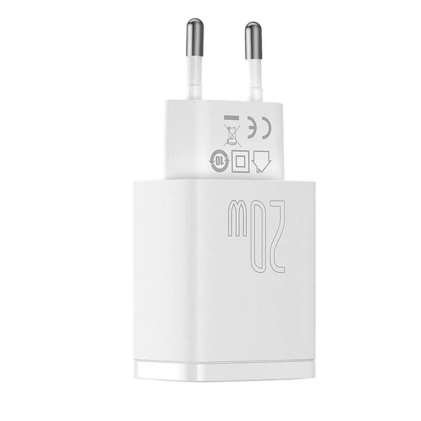 Lādētājs Baseus Compact Quick Charger 20W USB-C/USB-A balts CCXJ-B02