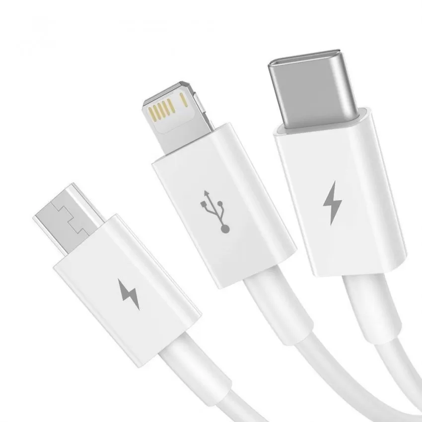 Kabelis Baseus Superior no USB uz microUSB+Lightning+Type-C 3.5A 1.5m balts CAMLTYS-02