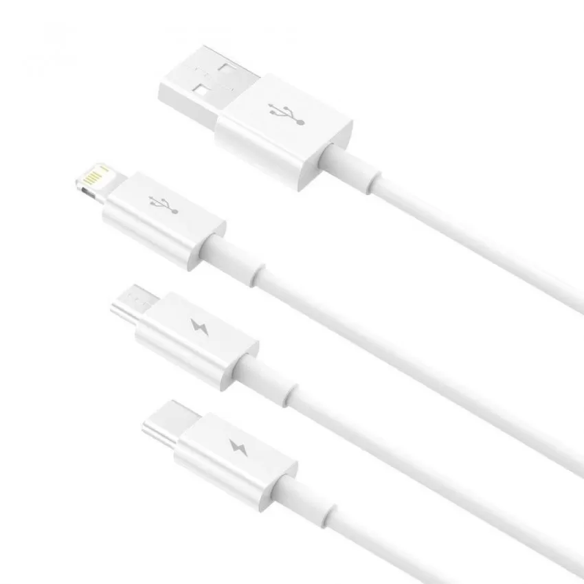 Kabelis Baseus Superior no USB uz microUSB+Lightning+Type-C 3.5A 1.5m balts CAMLTYS-02