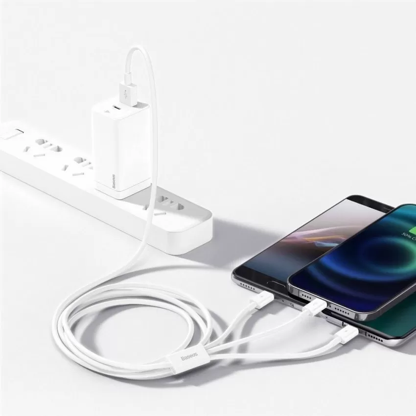 Kabelis Baseus Superior no USB uz microUSB+Lightning+Type-C 3.5A 1.5m balts CAMLTYS-02