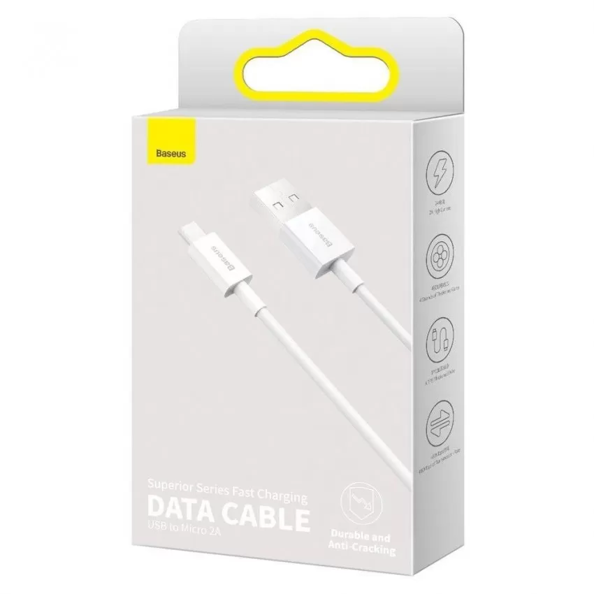 USB kabelis Baseus Superior no USB uz microUSB 2A 1.0m balts CAMYS-02