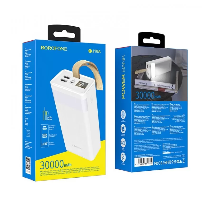 Arejais-akumulators Power Bank Borofone BJ18A 2xUSB 2A 30000mAh balts