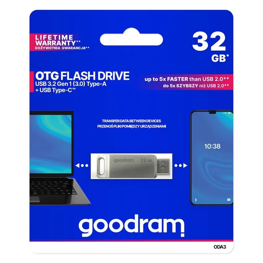 USB zibatmiņa Goodram ODA3 32GB OTG USB 3.0 + Type-C