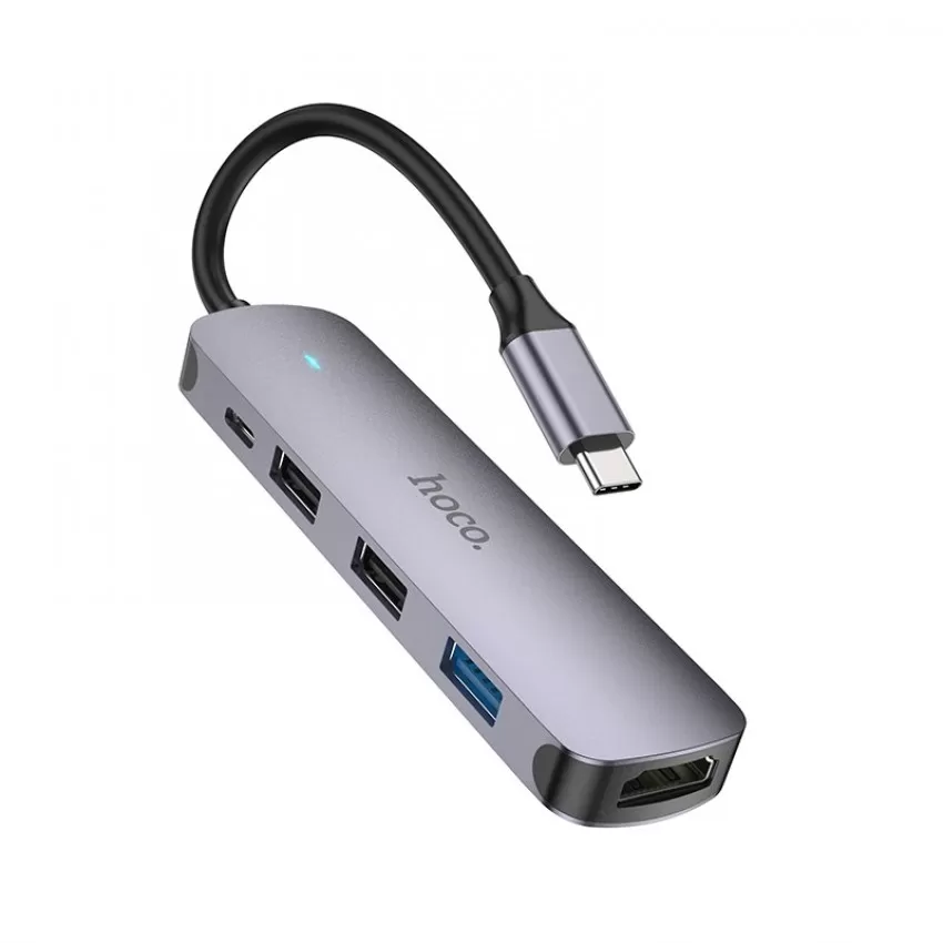 Parveidotājs Hoco HB27 Type-C Multi-Function Converter HDMI+USB3.0+USB2.0*2+PD peleks