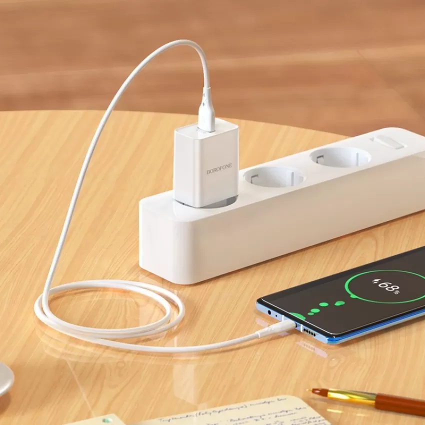 Lādētājs Borofone BN5 18W USB-A + USB-A to USB-C cable 1.0m balts