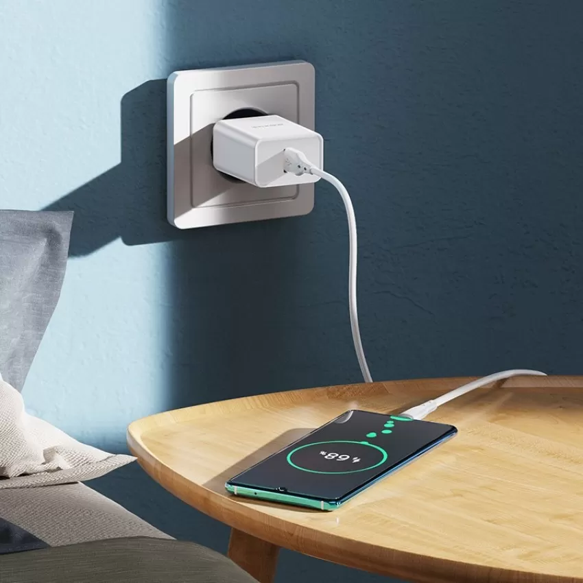 Lādētājs Borofone BN5 18W USB-A + USB-A to USB-C cable 1.0m balts