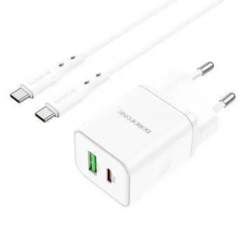 Lādētājs Borofone BN7 20W USB-C/USB-A + USB-C to USB-C cable 1.0m balts