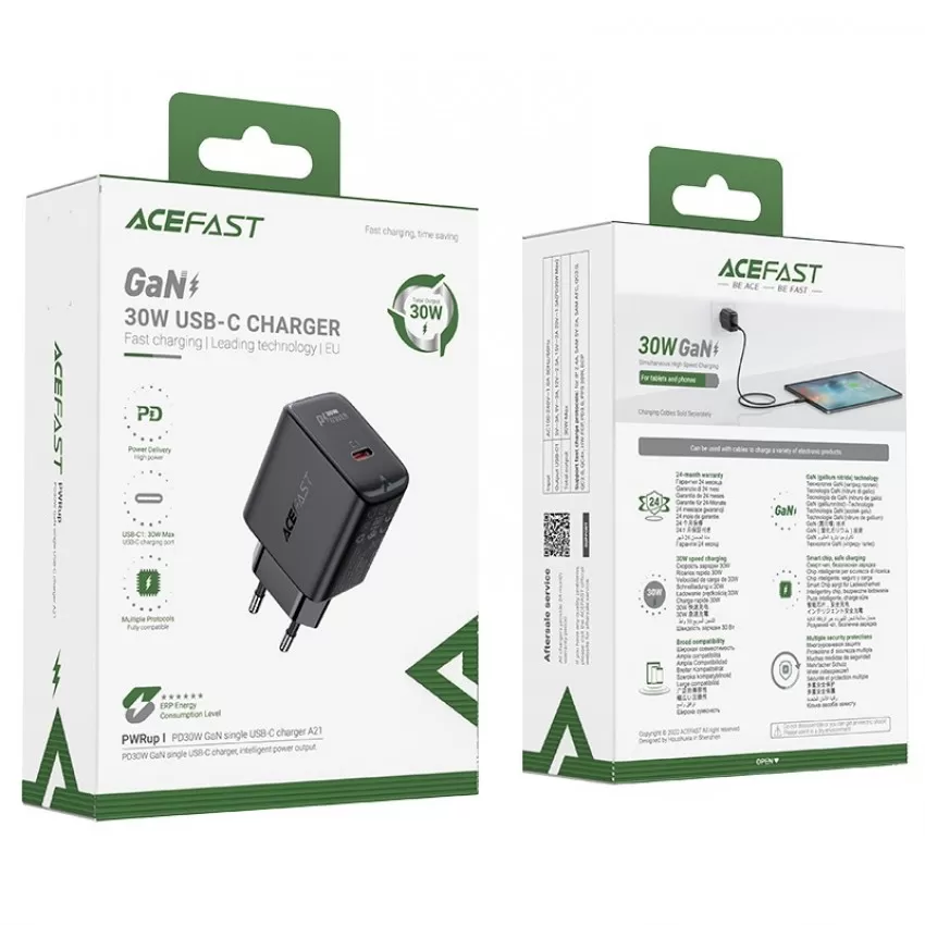 Lādētājs Acefast A21 30W GaN USB-C melns