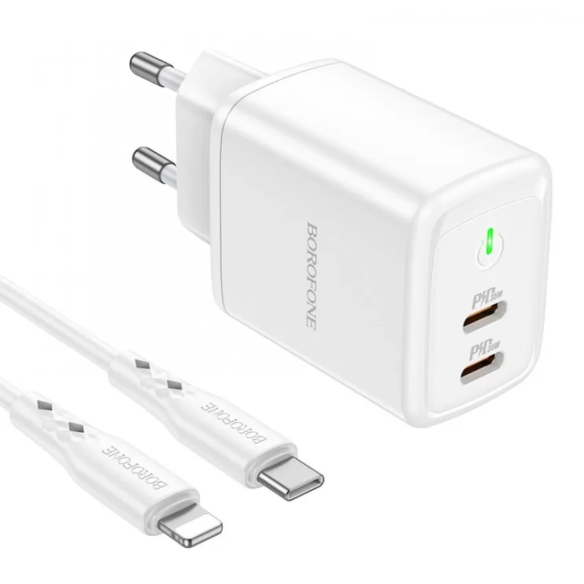 Lādētājs Borofone BN9 35W 2xUSB-C + USB-C to Lightning cable 1.0m balts