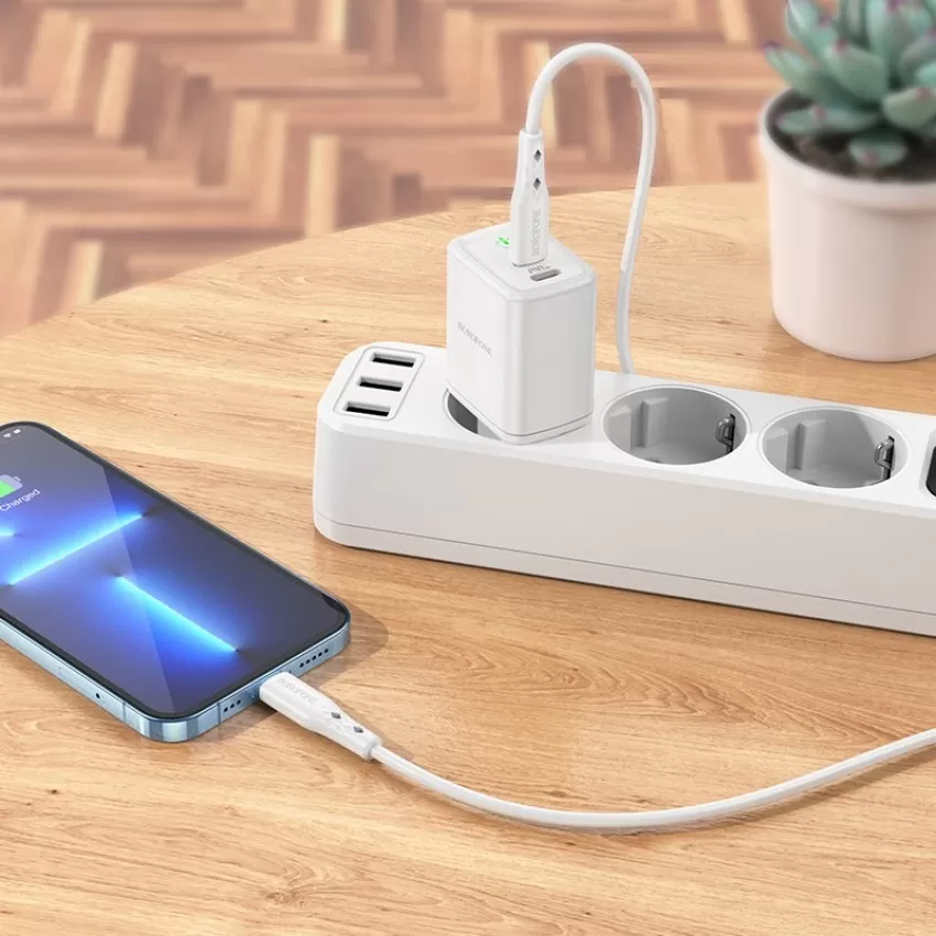 Lādētājs Borofone BN9 35W 2xUSB-C + USB-C to Lightning cable 1.0m balts