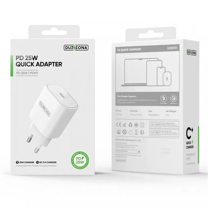 Laadija DUZZONA T6 25W USB-C valge