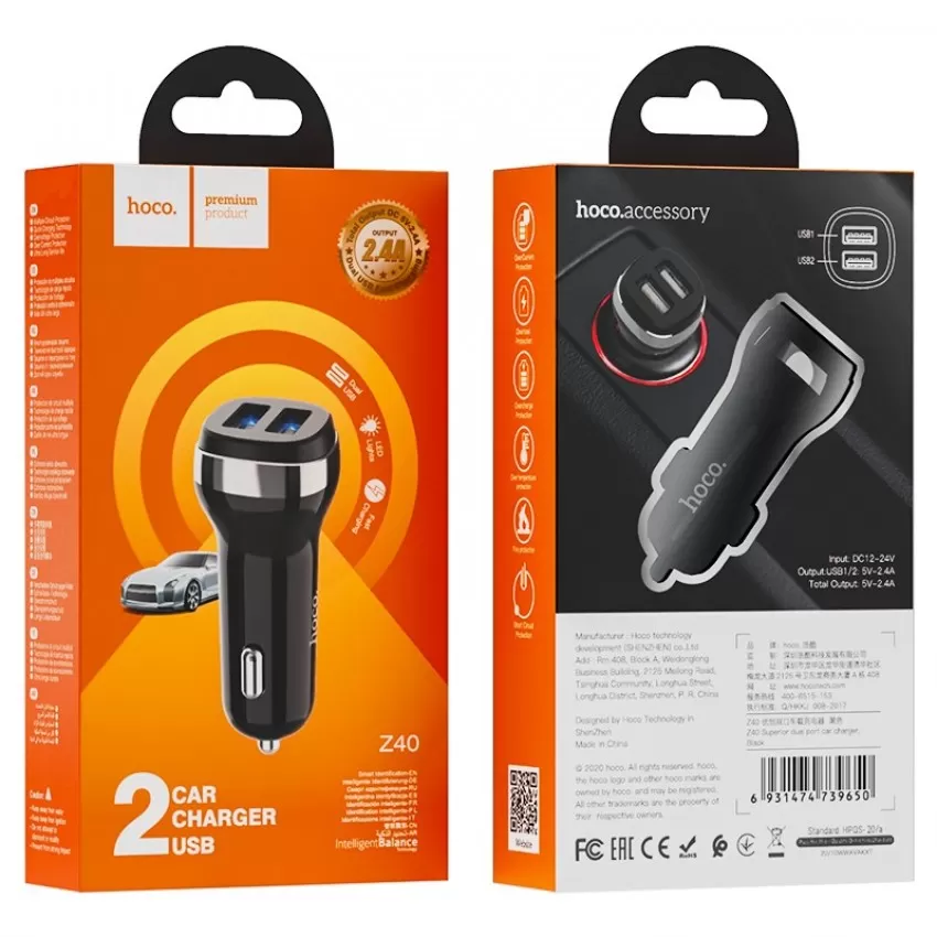 Autolaadija Hoco Z40 Superior Dual Port must