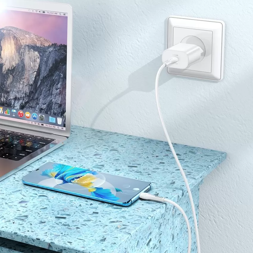 Lādētājs Hoco N22 25W USB-C + USB-C to USB-C cable 1.0m balts