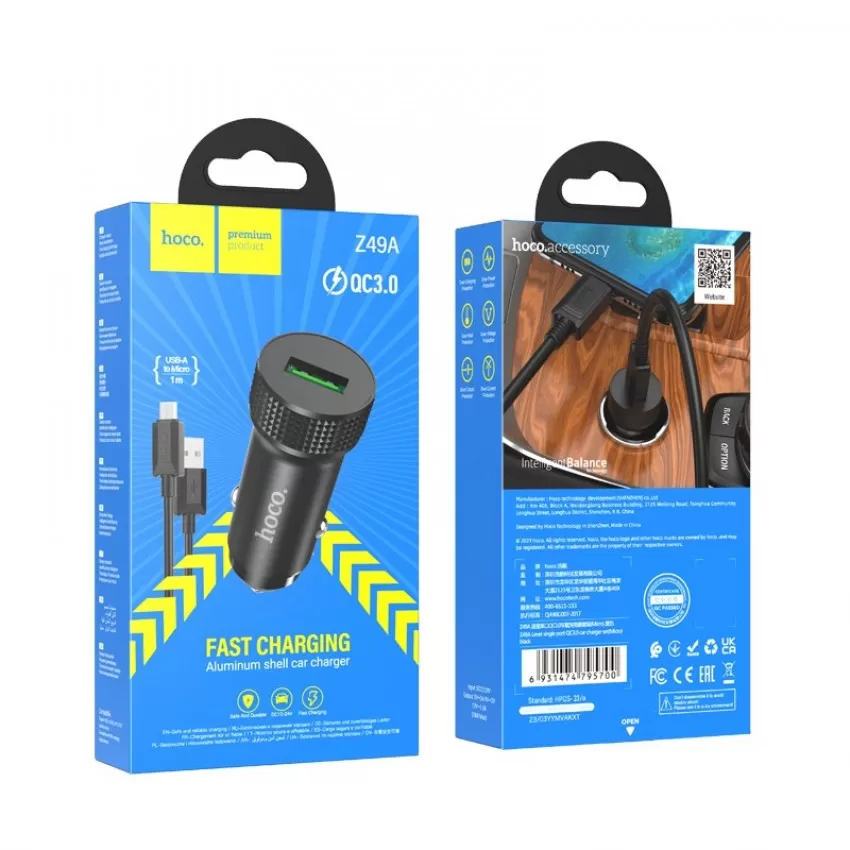 Autolaadija Hoco Z49A QC3.0 18W + MicroUSB must