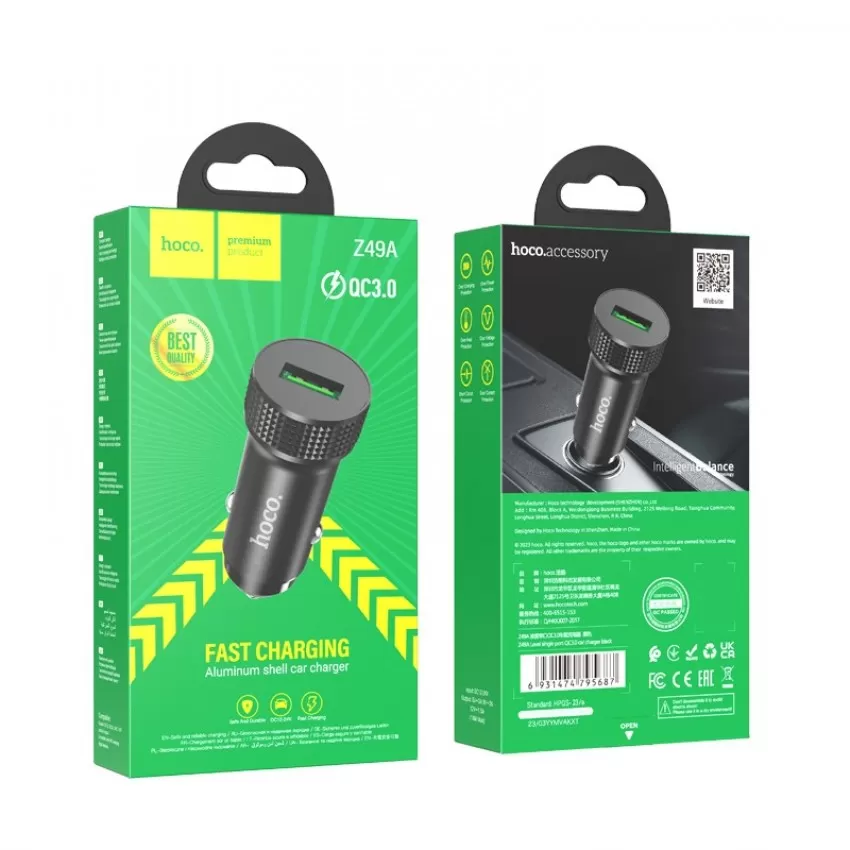 Auto lādētājs Hoco Z49A QC3.0 18W melns
