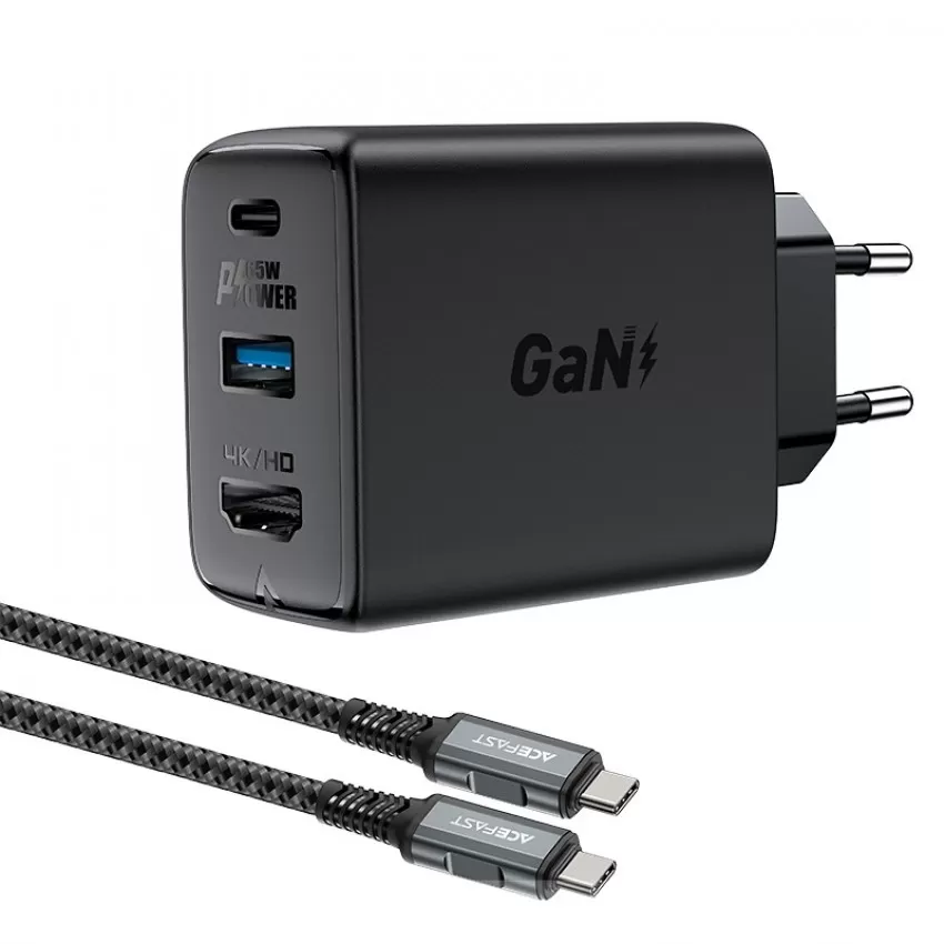 Lādētājs Acefast A17 65W GaN USB-C/USB-A/HDMI melns