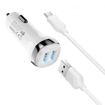 Auto lādētājs Hoco Z40 Superior Dual Port + MicroUSB balts