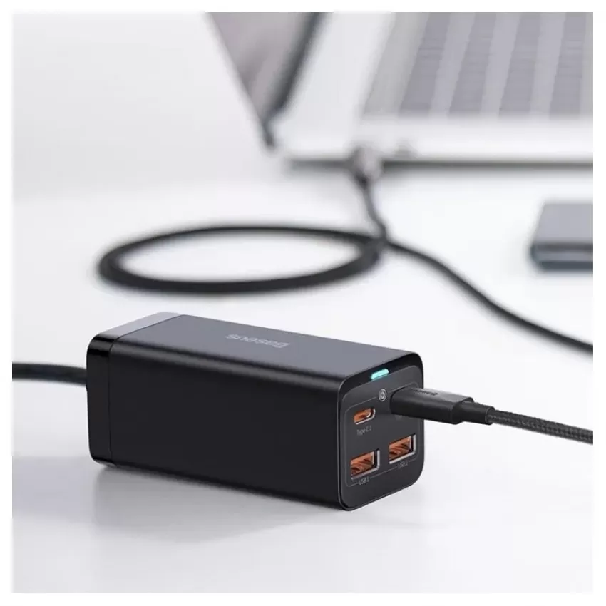 Lādētājs Baseus GaN3 Pro 100W 2xUSC-C/2xUSB-A melns CCGP000101