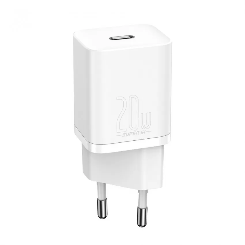 Lādētājs Baseus Super Si 20W USB-C + USB-C to Lightning cable 1.0m balts TZCCSUP-B02
