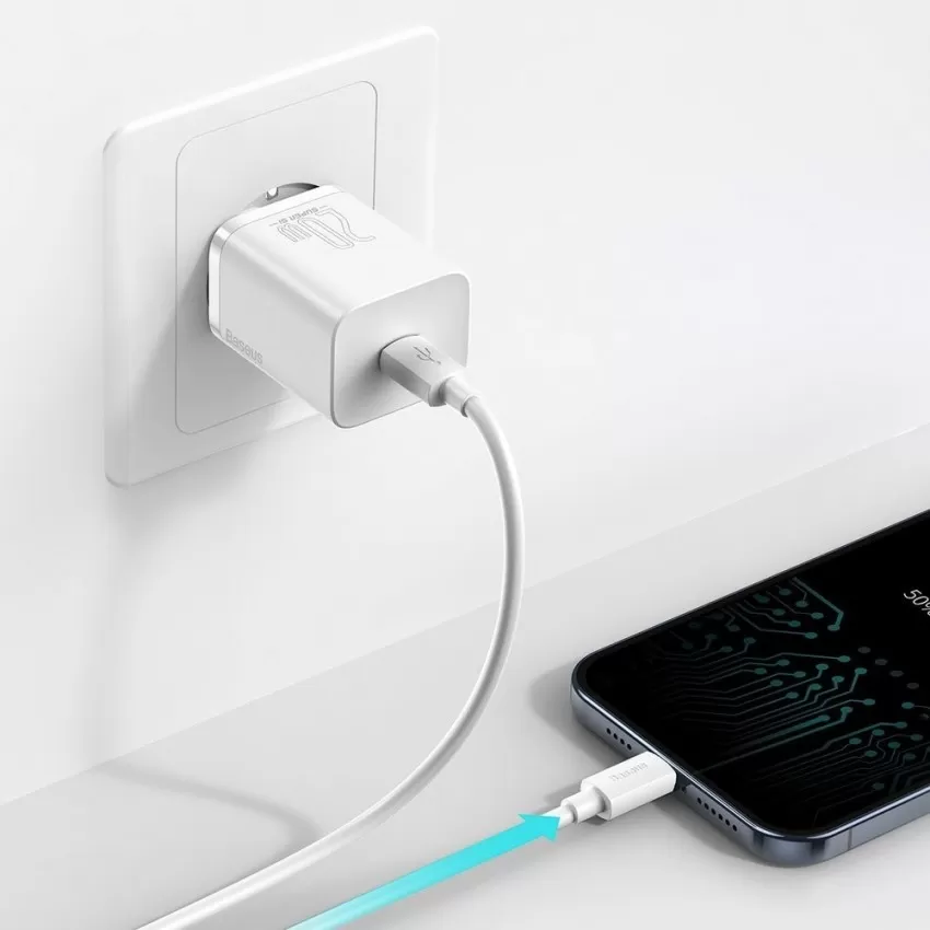 Lādētājs Baseus Super Si 20W USB-C + USB-C to Lightning cable 1.0m balts TZCCSUP-B02