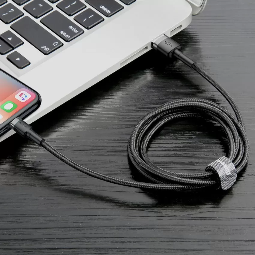 USB kabelis Baseus Cafule USB-A to Lightning 1.5A 2.0m pelēks-melns CALKLF-CG1