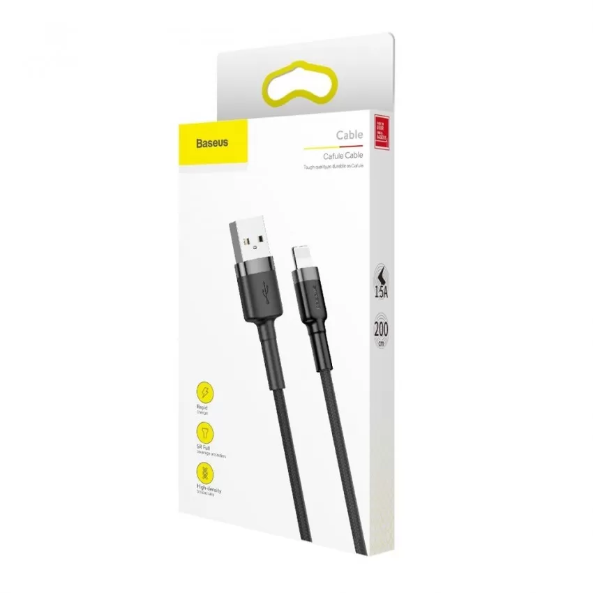 USB kabelis Baseus Cafule USB-A to Lightning 1.5A 2.0m pelēks-melns CALKLF-CG1