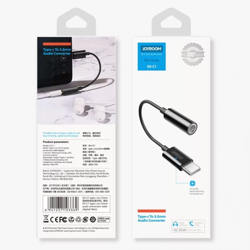 Audio parveidotājs Joyroom SH-C1 Type-C to 3.5mm balts