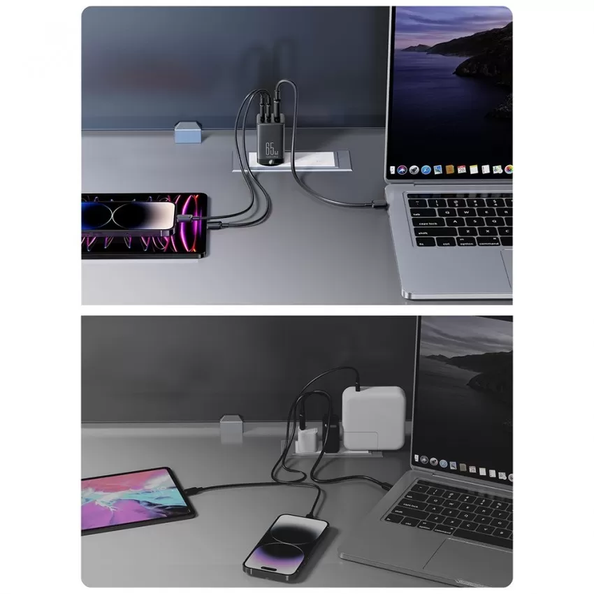 Laadija Joyroom JR-TCG01 65W GaN 2xUSB-C/USB-A + USB-C to USB-C cable 1.2m must