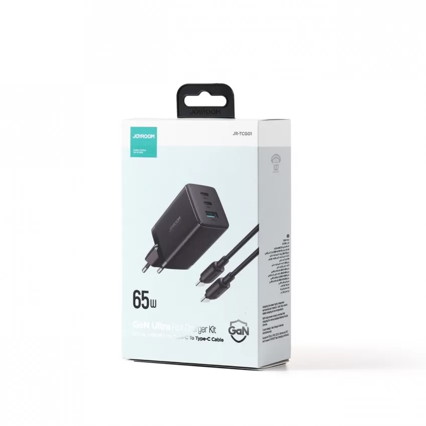 Laadija Joyroom JR-TCG01 65W GaN 2xUSB-C/USB-A + USB-C to USB-C cable 1.2m must