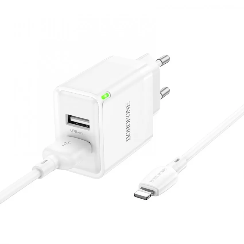 Laadija Borofone BN15 10.5W 2xUSB-A + USB-A to Lightning cable 1.0m valge
