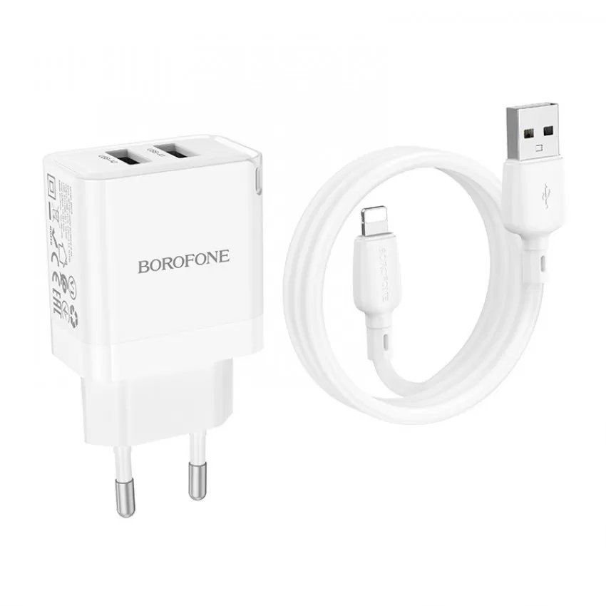 Laadija Borofone BN15 10.5W 2xUSB-A + USB-A to Lightning cable 1.0m valge