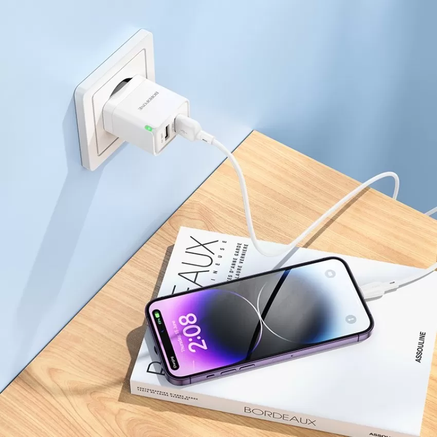 Laadija Borofone BN15 10.5W 2xUSB-A + USB-A to Lightning cable 1.0m valge