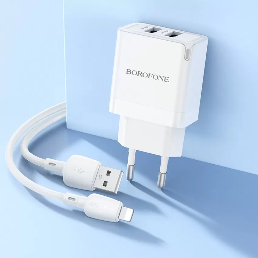 Laadija Borofone BN15 10.5W 2xUSB-A + USB-A to Lightning cable 1.0m valge