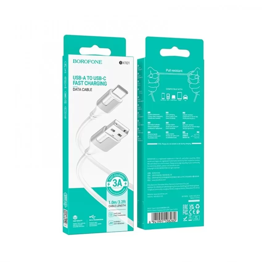 USB kabelis Borofone BX101 USB-A to USB-C 1.0m balts