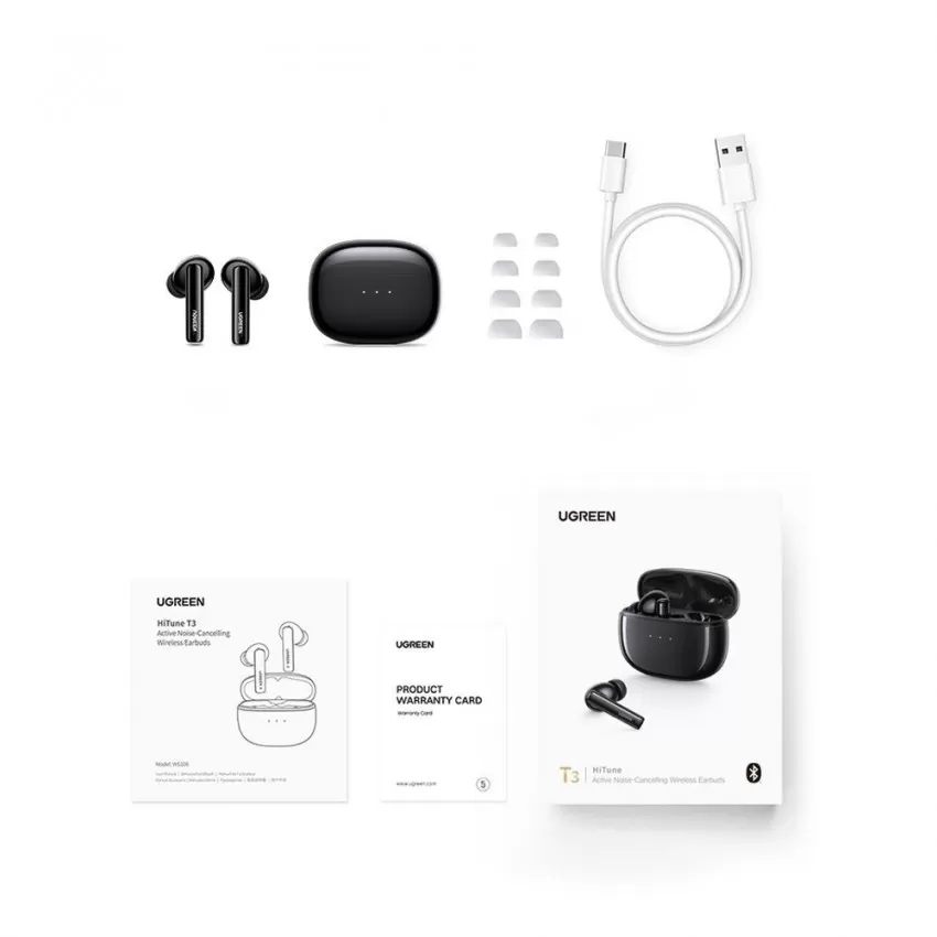 Bezvadu austiņas Ugreen WS106 HiTune T3 Active Noise-Cancelling Earbuds melnas