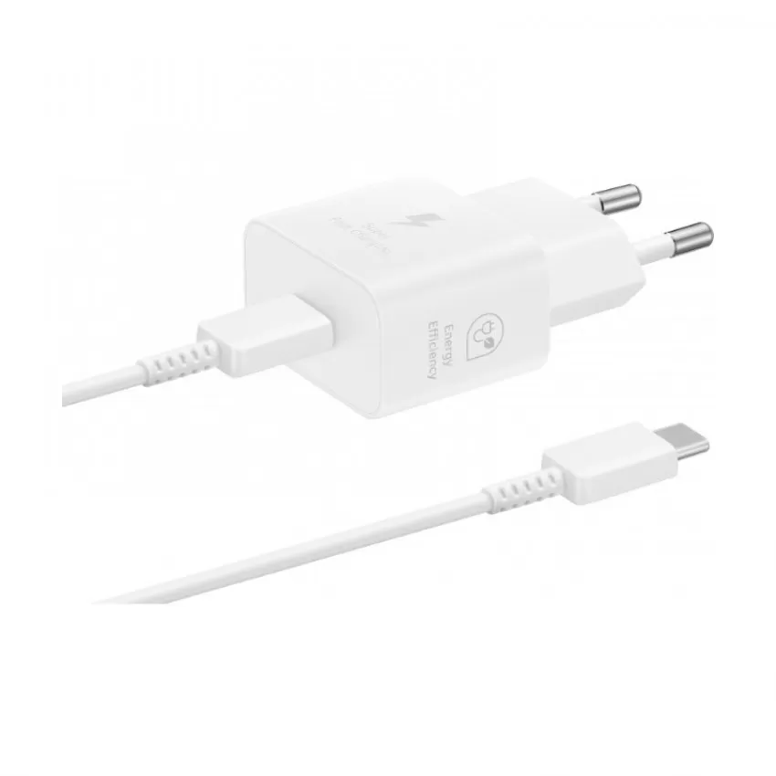 Lādētājs Samsung EP-T2510XWEGEU 25W + USB-C kabelis balts